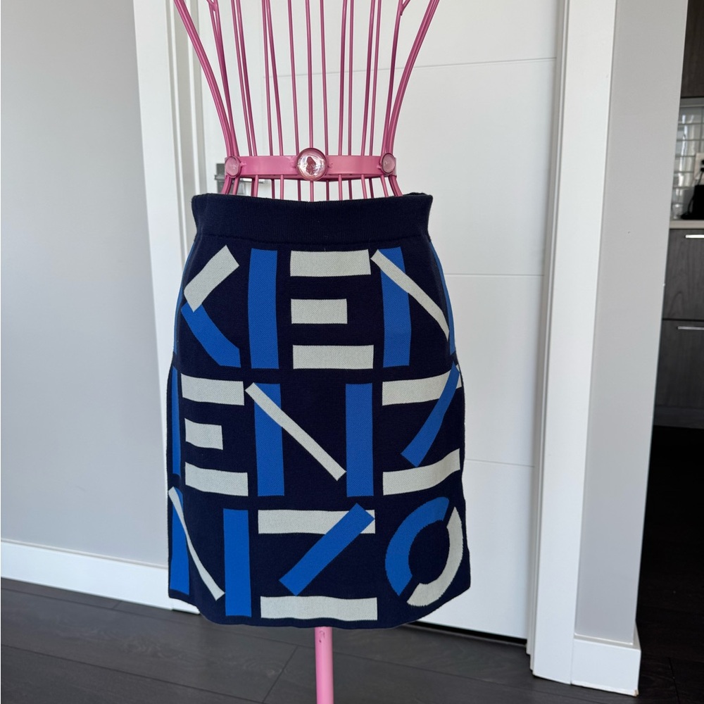 Kenzo Navy and White Graphic Mini Skirt